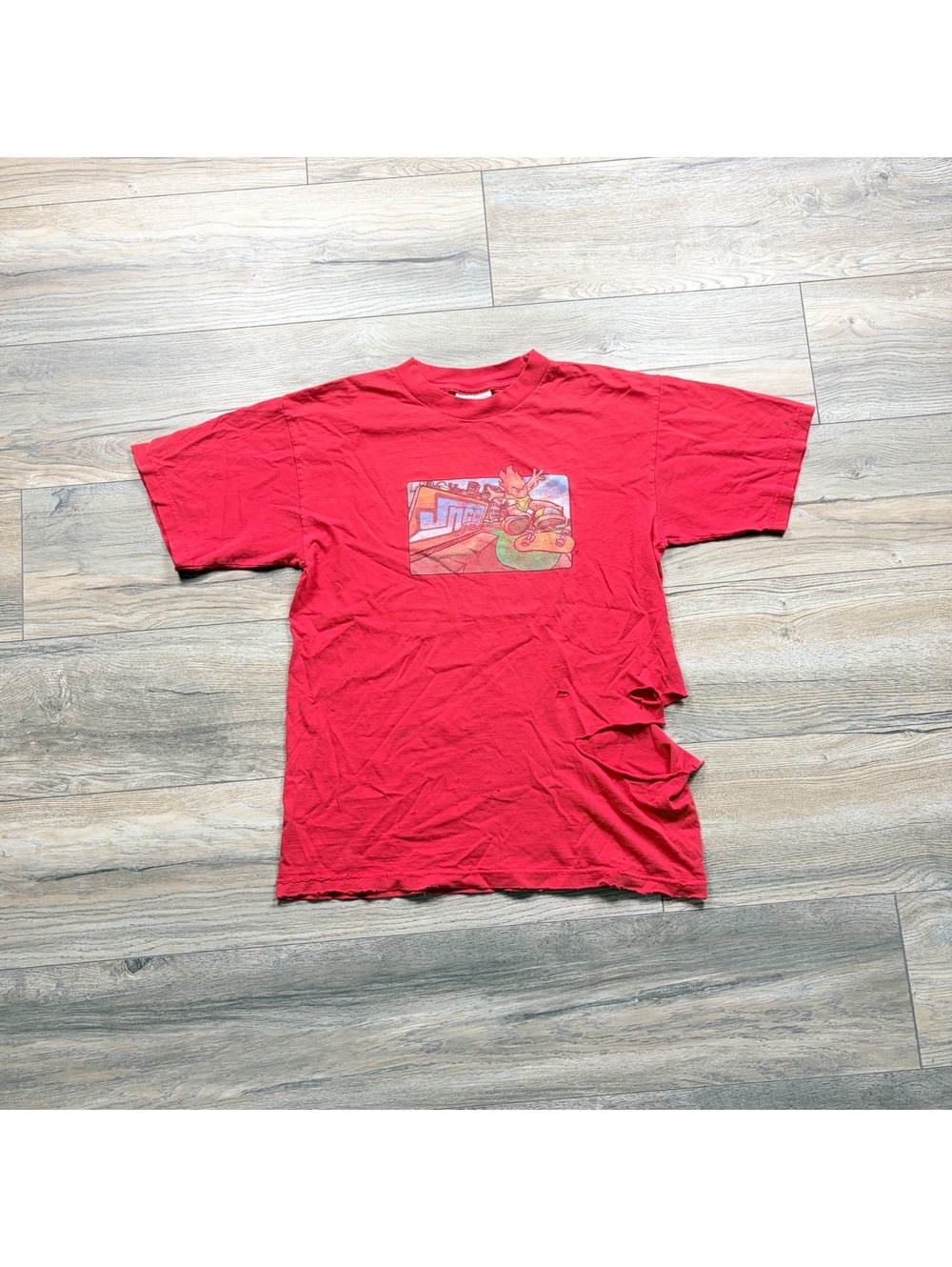 90’s Jnco Flame Head faded tee, major distressing, size M
